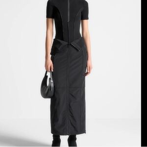 Maniere De Voir Black Nylon Front Zip Maxi Skirt Size US 4